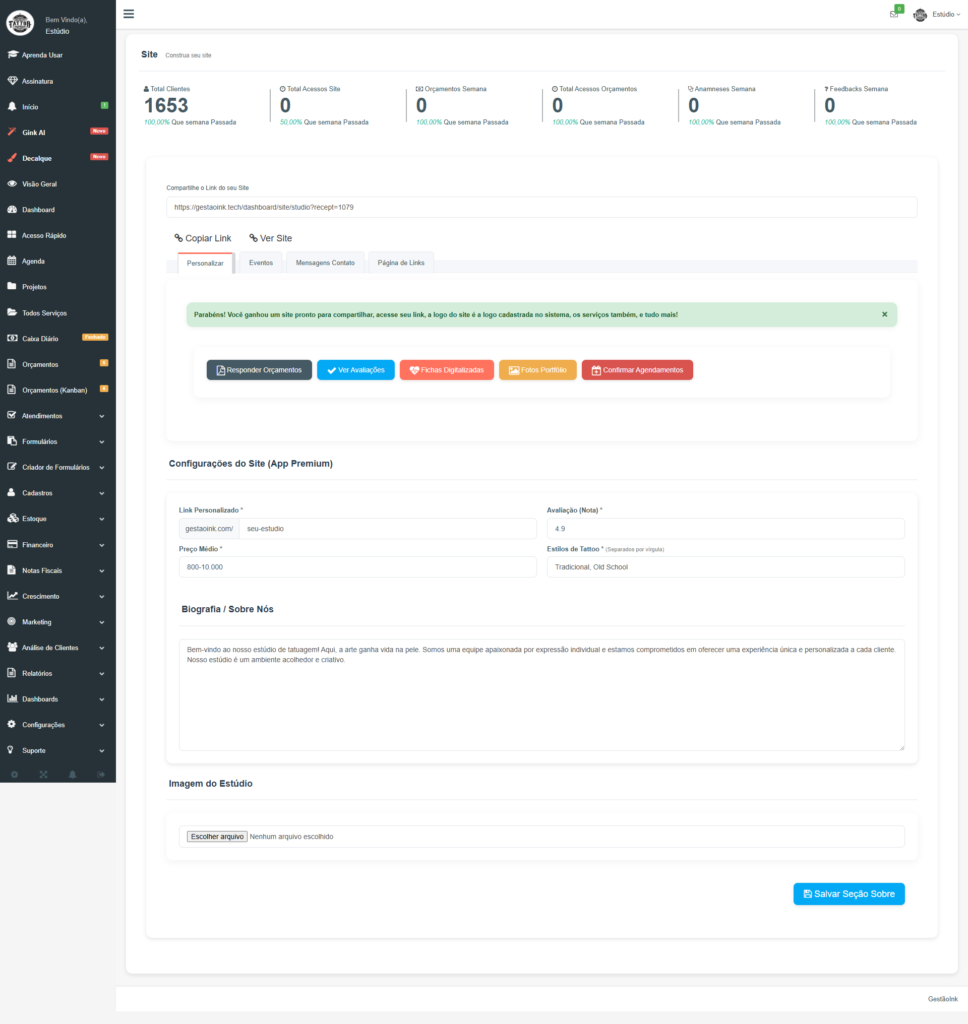Seu link na bio cadastra cliente, orçamento, agendamento e anamnese?